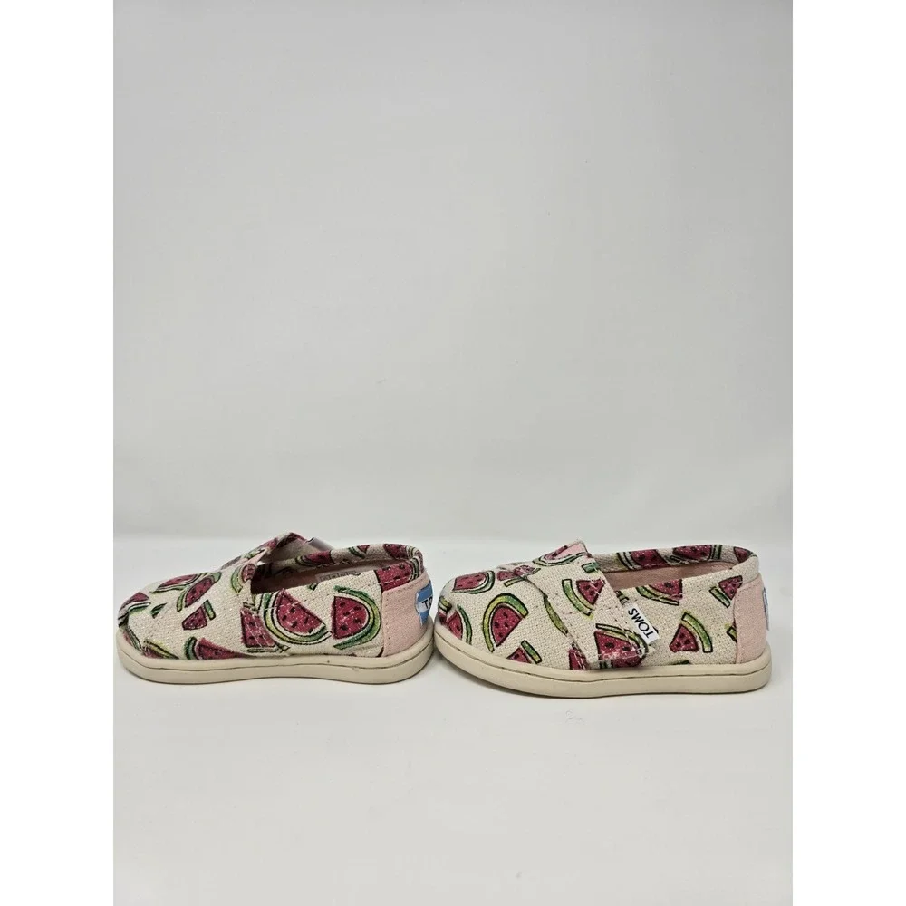 TOMS Tiny Kids Alpargata Shoes Watermelon Print Canvas Slip-On Size T5